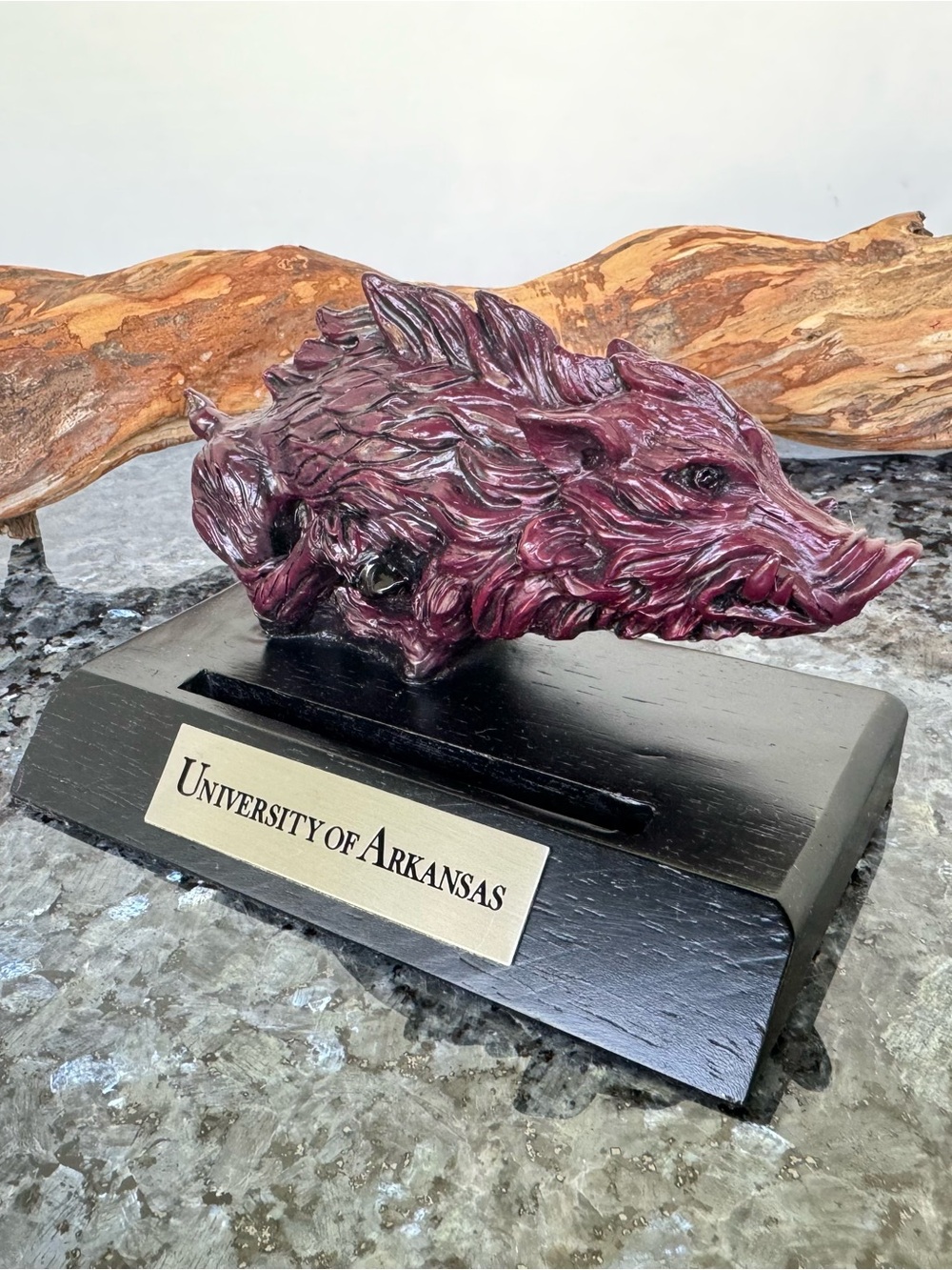 Vintage University Of Arkansas Business Card Holder Razorback Mascot Statuette